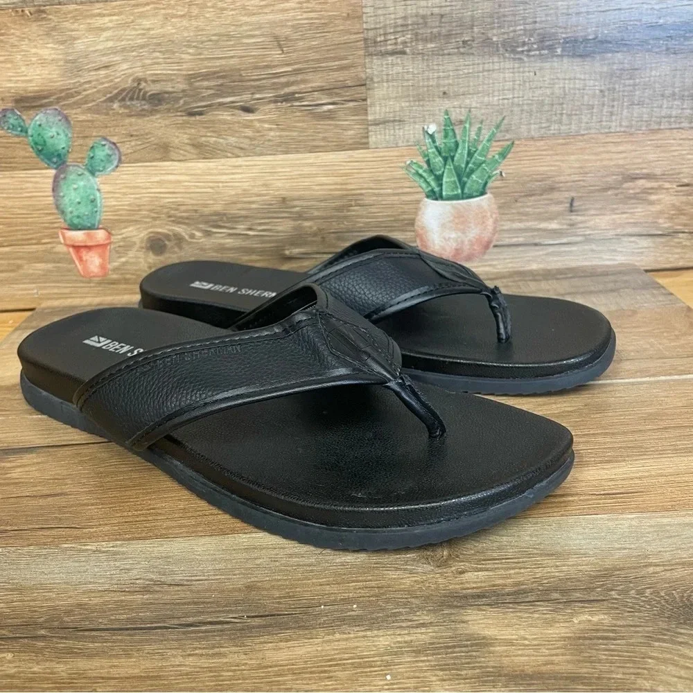 Ben Sherman men’s flip flop sandals faux leather size 9 black